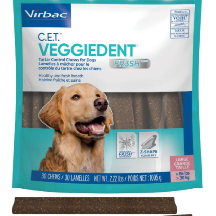 C.E.T. Veggiedent Fr3sh Plaque and Tartar Control Chews for Dogs, Large