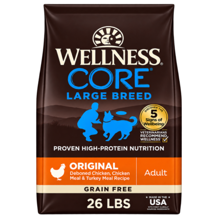 Wellness CORE Grain-Free High-Protein Large Breed Adult Dry Dog Food, Made in USA with Real Chicken & Natural Ingredients, With Glucosamine & Chondroitin to Support Joint Health (26-Pound Bag)