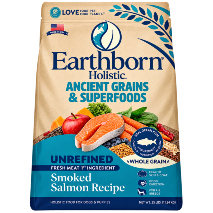 Earthborn Holistic Unrefined with Grains Smoked Salmon Dry Dog Food 25 lb