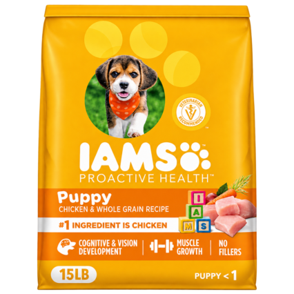 IAMS Proactive Health Puppy Dry Dog Food, Chicken & Whole Grain, 15 lb