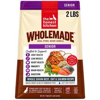 The Honest Kitchen Wholemade Whole Grain Senior Dog Food, Beef, Oat & Salmon Recipe, Human Grade Dehydrated Dog Food, Overall Health Support for Senior Dogs, Just Add Water, 2 lb Bag Makes 8 lbs