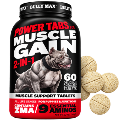 Bully Max 25/11 High Protein Low Fat Chicken-Free Lamb Flavor Dog Food (5lbs. Bag) and Muscle Builder Power Tabs (60 tabs) Bundle for Puppies & Adult Dogs – Supports Strength & Vitality for All Breeds