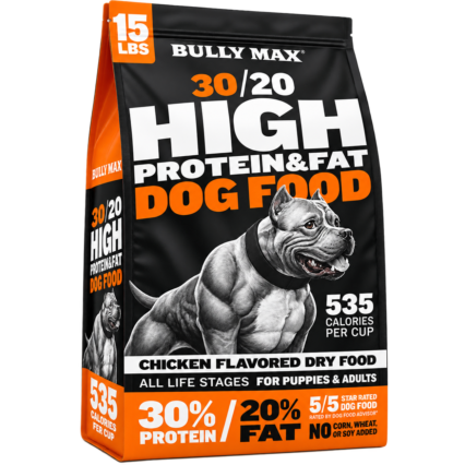 Bully Max Dry Dog Food for Adults & Puppies - High Protein & Fat for Muscle & Weight Gain - High Performance Dog Food Supplements - Small & Large Breed Dogs (535 Calories Per Cup), Chicken, 15lb Bag