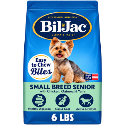 Bil-Jac Small Breed Senior Dry Dog Food with Probiotics & Easy Bites | 6 Pound (Pack of 4)