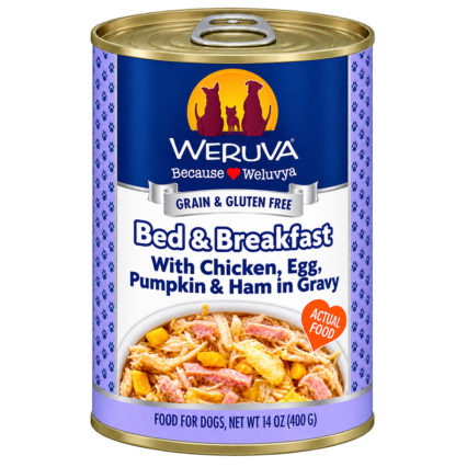 Weruva Classic Dog Food, Bed & Breakfast with Chicken, Egg, Pumpkin & Ham in Gravy, 14oz Can (Pack of 12)