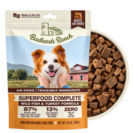 BADLANDS RANCH Air-Dried Fish & Turkey Dog Food, 87% Meat, 24 oz