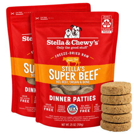 Stella & Chewy's Freeze-Dried Raw Dinner Patties - Beef Recipe - High Protein Grain-Free Puppy & Dog Food - Perfect for Picky Eaters - 25 oz,(Pack of 2)