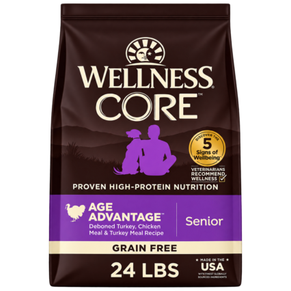 Wellness CORE Age Advantage Senior Dry Dog Food, Grain Free Kibble, Natural, High Protein, Turkey and Chicken Recipe, 24 lb Bag