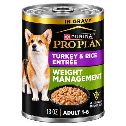 Purina Pro Plan Weight Management Wet Dog Food Turkey and Rice Entree in Gravy - 13 oz. Cans,(Pack of 24)